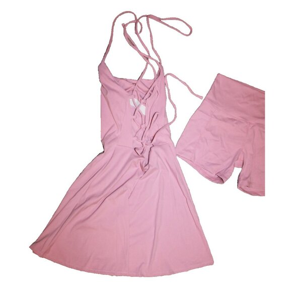 Tennis Dress W/ Shorts Golf Athletic Lace-Up Back 2 Pc.Set Light Pink Size S NEW - Picture 2 of 2